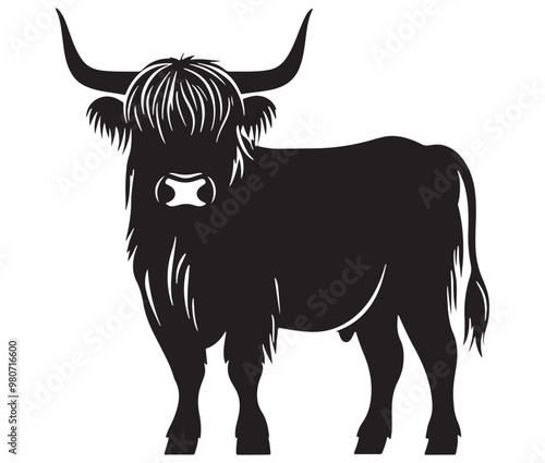 Illustration of a bull Highland cow silhouette vector