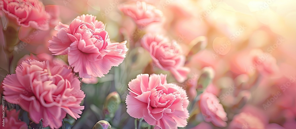 Close up image of pink carnation flowers in a garden with copy space image Close up image of pink carnation flowers in a garden with copy space image