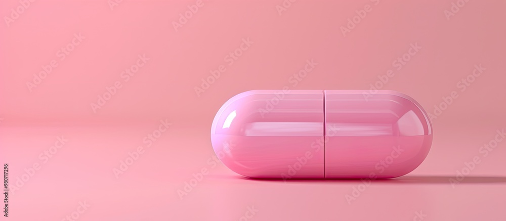 A close up of a pink pill against a pink backdrop symbolizing medicinal treatment vitamins and women s health High quality copy space image for banners A close up of a pink pill against a pink backdrop symbolizing medicinal treatment vitamins and women s health High quality copy space image for banners
