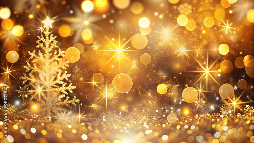 Golden Christmas background with snowflakes and bokeh lights. New Year concept. Golden Christmas background with snowflakes and bokeh lights. New Year concept.