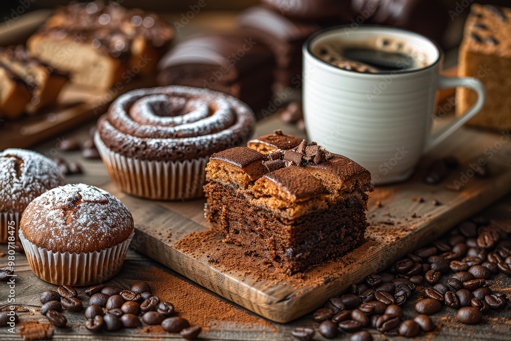A table with a variety of pastries and coffee cups. Scene is cozy and inviting, with the pastries and coffee cups arranged in a way that makes them look delicious and ready to be enjoyed A table with a variety of pastries and coffee cups. Scene is cozy and inviting, with the pastries and coffee cups arranged in a way that makes them look delicious and ready to be enjoyed