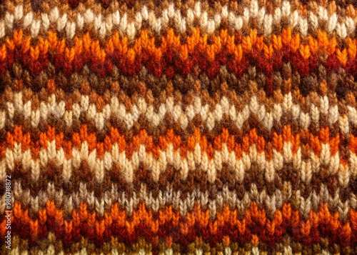 Obraz na płótnie Vibrant multicolor knitted wool fabric with earthy tones of brown, beige, and orange, showcasing a textured, handmade, and cozy Autumn-inspired background with intricate patterns. w salonie