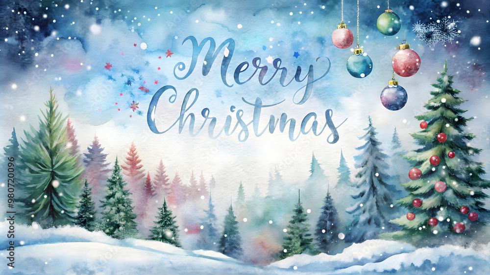 Christmas greeting card. Watercolor hand drawn illustration with lettering. Christmas greeting card. Watercolor hand drawn illustration with lettering.