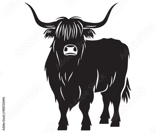 Illustration of a bull Highland cow silhouette vector