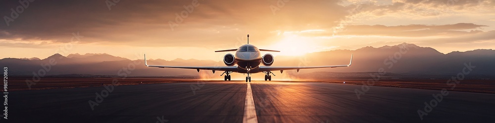 luxury private jet on runway at sunset luxury private jet on runway at sunset