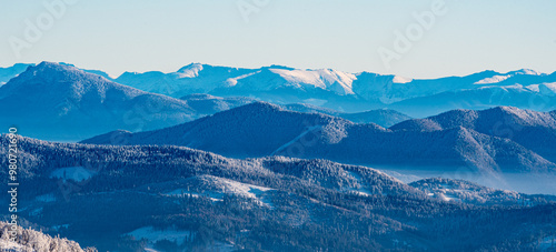 Velky Choc nad highest part of Nizke Tatry mountains from Velka Raca hill in winter Kysucke Beskydy mountains photo