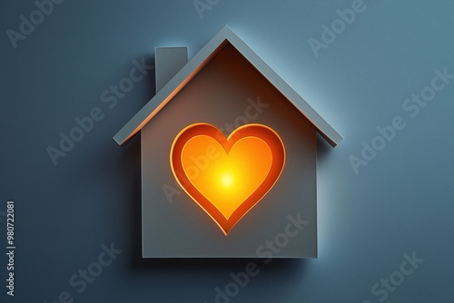 Minimalist Mental Health Banner Depicting a Safe Space with a Glowing Heart in a House