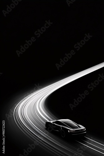 sleek black car with light trails