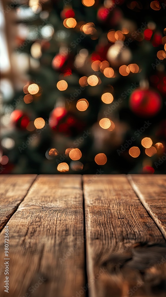 Christmas background empty wooden table on the foreground Christmas background empty wooden table on the foreground