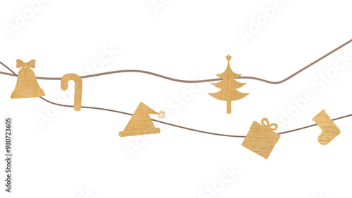 Christmas png transparent background, gold festive bunting photo