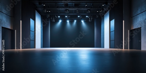 Wallpaper Mural A spacious, dimly lit stage with spotlighting, designed for performances or events. Torontodigital.ca