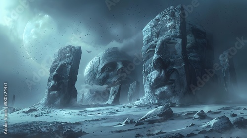 A mysterious large group of standing rocks that have been eroded into the shape of a human face.