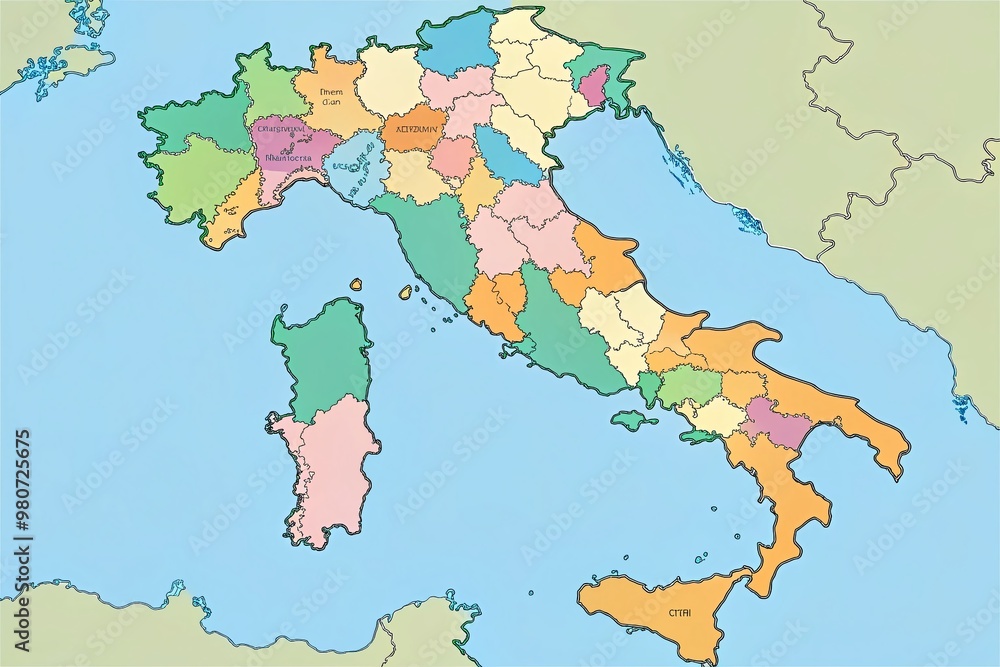 Fototapeta premium A beautifully designed, entirely blank, and fully editable map of Italy, showcasing country boundaries, regions, and