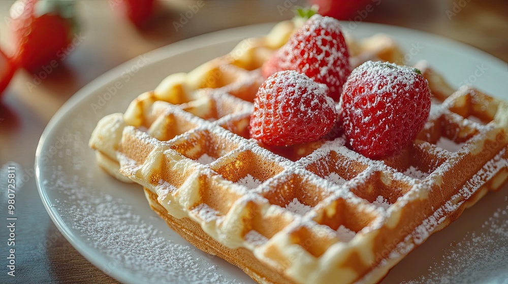 Delicious beautiful Belgian waffles. Selective focus Delicious beautiful Belgian waffles. Selective focus