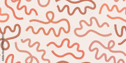 Hand drawn organic thick wavy, curved shapes seamless pattern. Grunge bold lines background in bohemian style