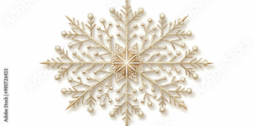 Elegant Flat Flying Snowflake Ornament with Glitter Details - Ideal for Holiday Decorations & Winter-Themed Infographics, Featuring Intricate Patterns in a Close-Up Vector Illustration