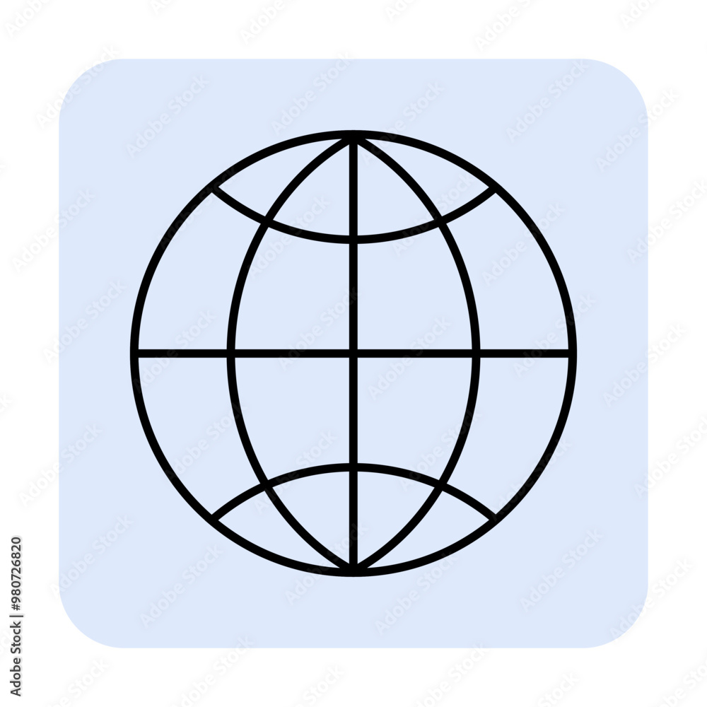 Hand-drawn style black globe outlined on a light blue square. Ideal for global communication, networking, technology, international business, and geography themes. Simple, modern design. Hand-drawn style black globe outlined on a light blue square. Ideal for global communication, networking, technology, international business, and geography themes. Simple, modern design.