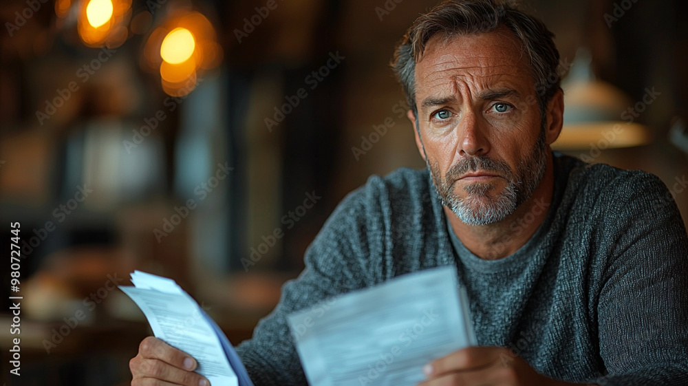 A man is sitting at a table with papers in his hands A man is sitting at a table with papers in his hands