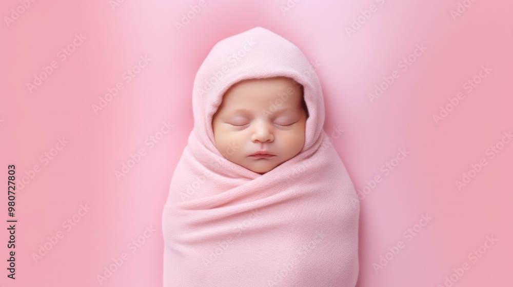 Small baby sleeps on clean pink background surface. Neural network ai generated art Small baby sleeps on clean pink background surface. Neural network ai generated art
