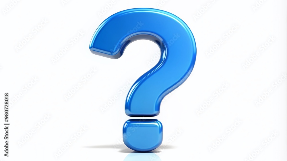 A bright blue question mark symbol isolated on a white background, representing curiosity, inquiry, and uncertainty, A bright blue question mark symbol isolated on a white background, representing curiosity, inquiry, and uncertainty,