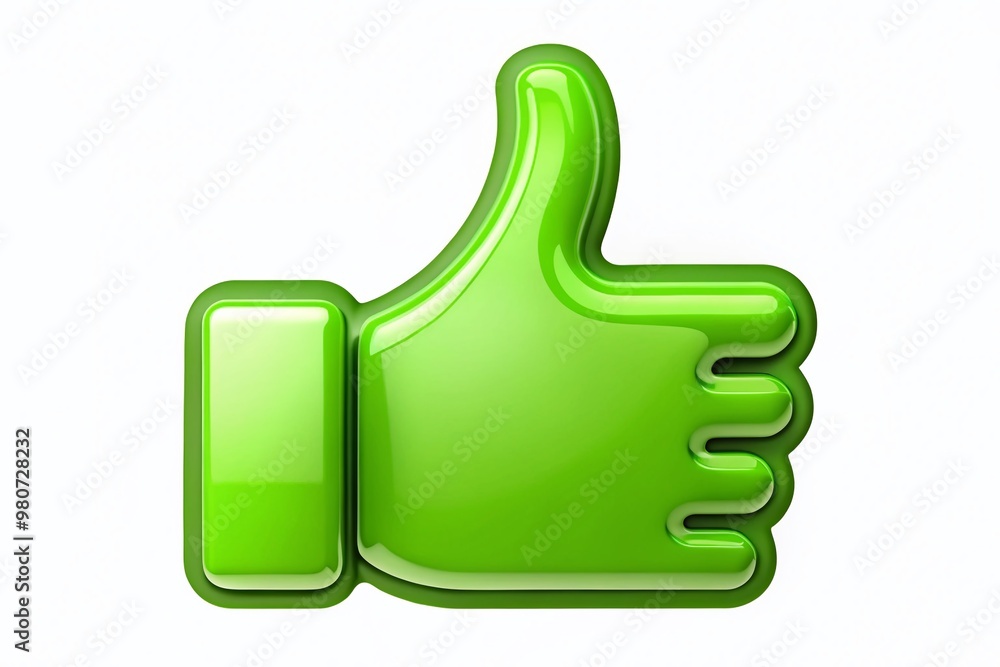 A bright green thumbs up icon with a slight smile and rounded edges, isolated on a white background, A bright green thumbs up icon with a slight smile and rounded edges, isolated on a white background,