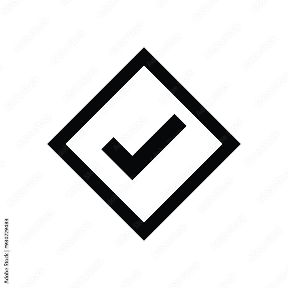 Checkmark Icon inside a diamond shaped box, Approval or Done Symbols Checkmark Icon inside a diamond shaped box, Approval or Done Symbols