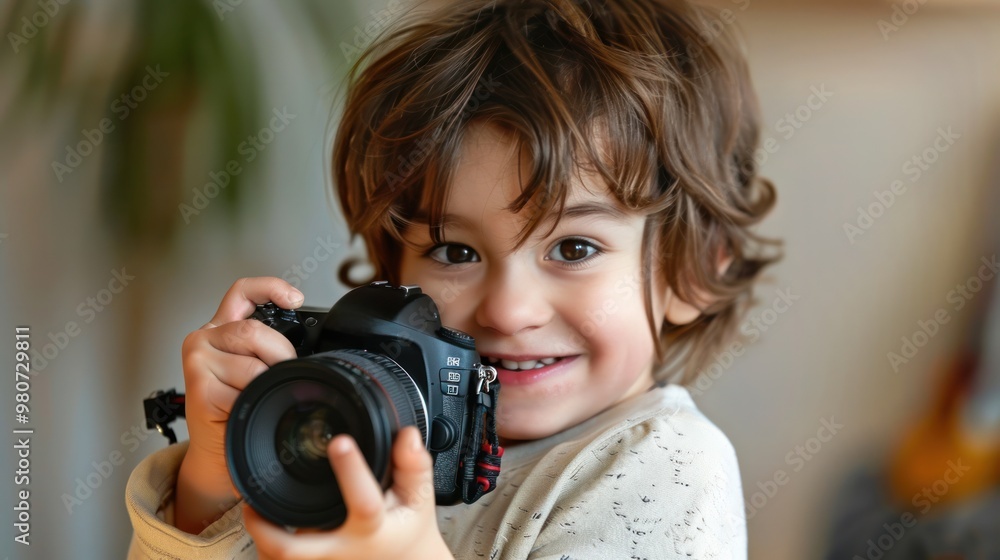 Discovering photography, a child looking at their camera screen with a big smile 1 Discovering photography, a child looking at their camera screen with a big smile 1