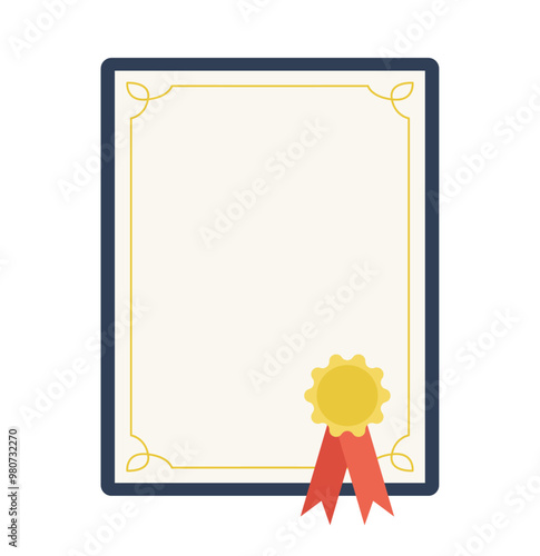 Blank diploma frame illustration. Cartoon style training Achievement Certificate template.