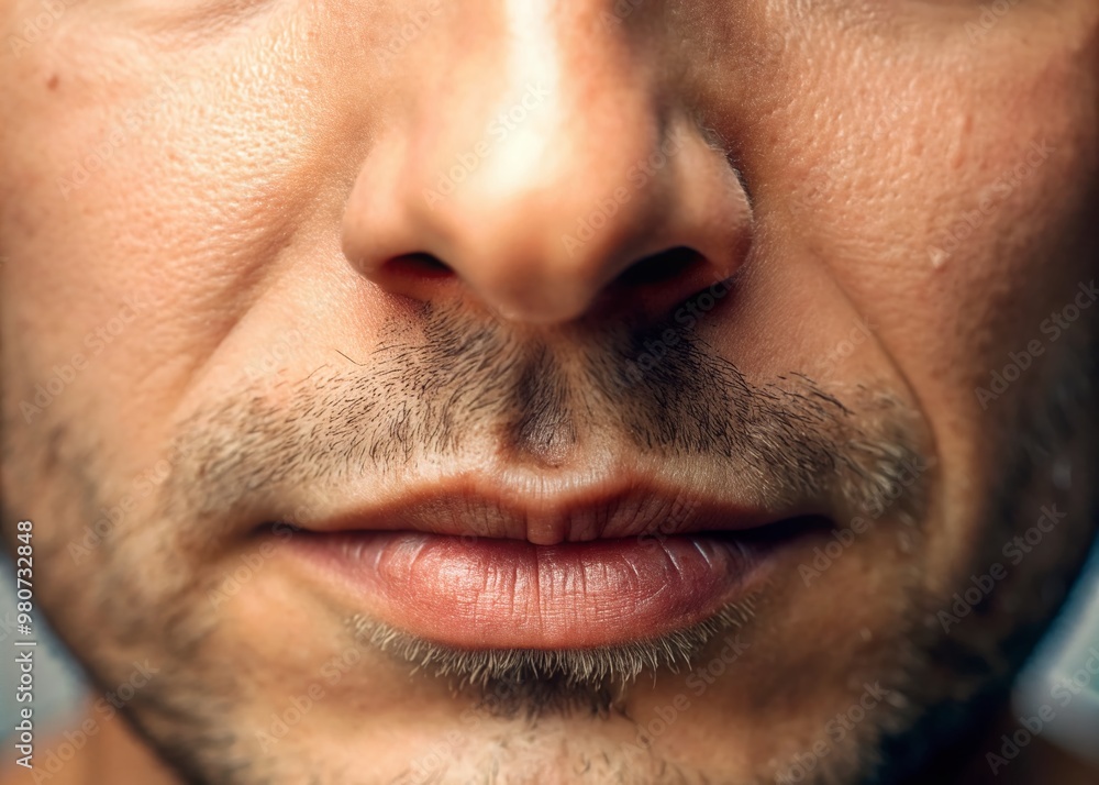 Obraz premium A close-up shot of a person's nose, showcasing the curves and contours of the nasal bridge, nostrils, and