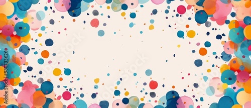 A lively banner with vibrant circles on a light background sets a festive mood for celebrations like birthdays. Colors like orange, blue, and pink add to the cheerful atmosphere.