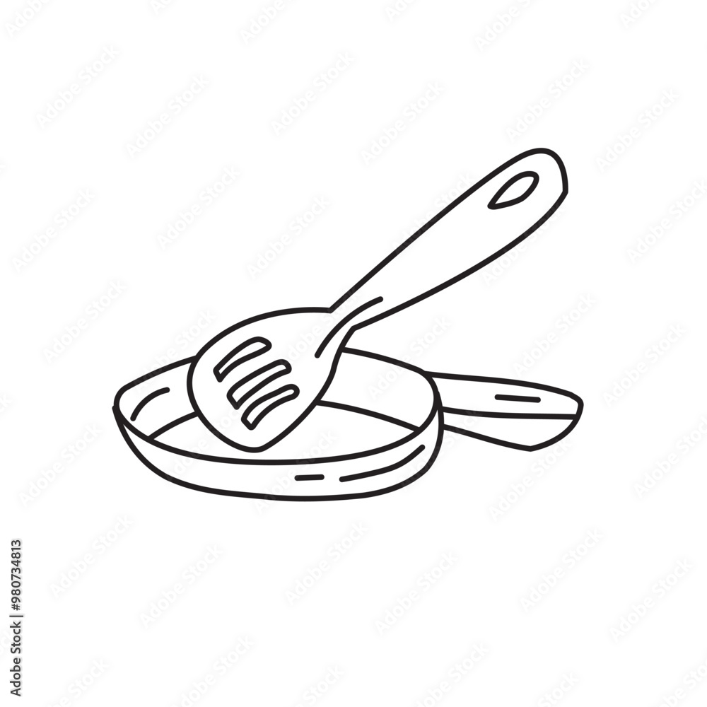 Black and white line drawing of a kitchen spatula. Black and white line drawing of a kitchen spatula.