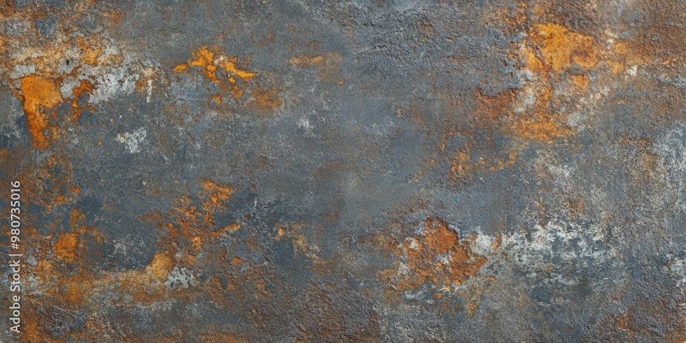 A textured surface featuring rust and patina in shades of blue, orange, and gray.