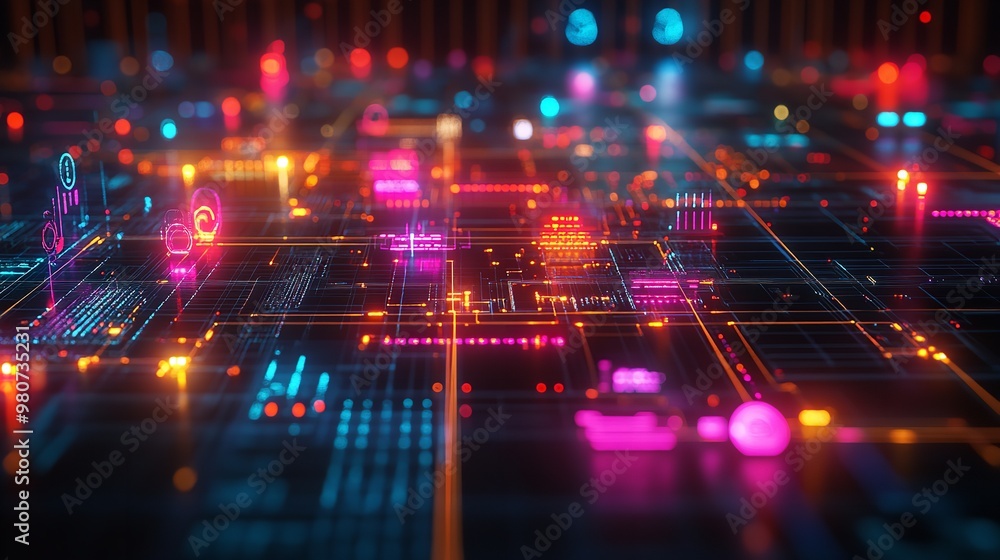 Abstract Dark Composition Featuring Intricate circuit pattern Neon Technology Wallpaper Abstract Dark Composition Featuring Intricate circuit pattern Neon Technology Wallpaper