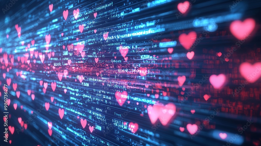 Embracing Online Love: Abstract Digital Screen Overflowing with Heart Emojis and Messages Embracing Online Love: Abstract Digital Screen Overflowing with Heart Emojis and Messages