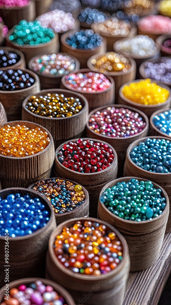 Various beads and beads for needlework. Selective focus Various beads and beads for needlework. Selective focus