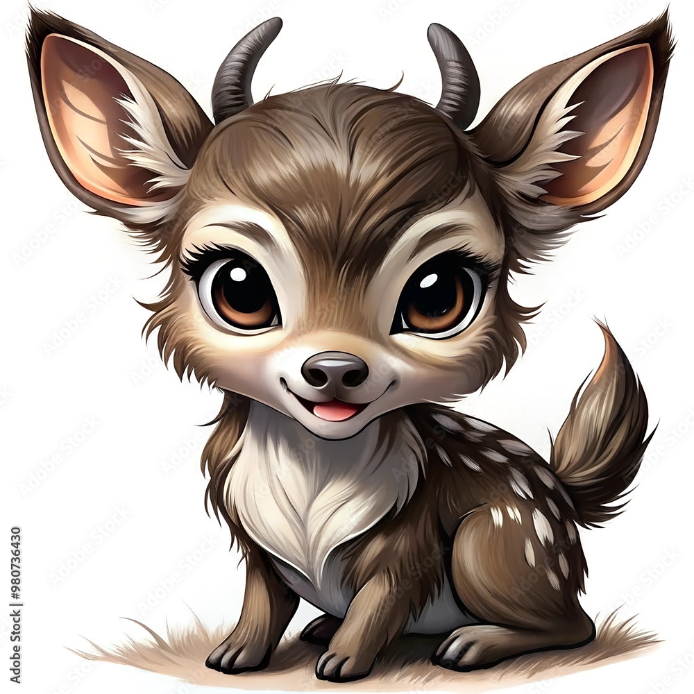 Obraz premium cute baby fawn character with smile, on white background