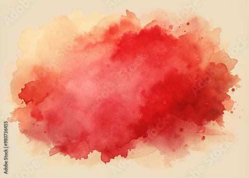 Vibrant red watercolor illustration with delicate strokes and subtle texture, isolated on a soft pastel background, providing ample copy space for text or design elements.