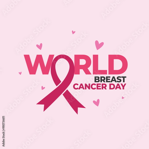 Pink ribbon to World Breast Cancer Awareness month. Bright Brest Cancer medical Post. Vector illustration.