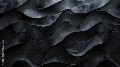 Fototapeta Naklejka Na Ścianę i Meble -  Black abstract wavy texture. Layered black surface. Monochrome abstract waves
