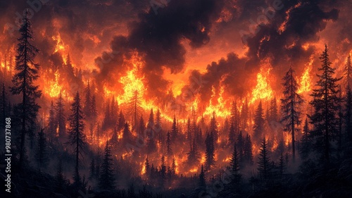 A forest ravaged by wildfire. Generative AI