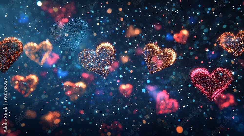 Pixelated Love: Abstract Hearts in a Starry Night Sky Pixelated Love: Abstract Hearts in a Starry Night Sky
