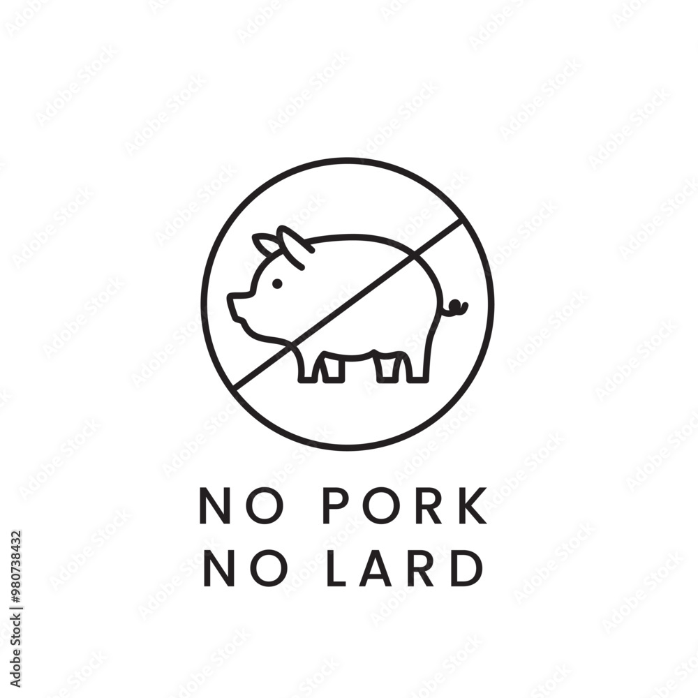 Food Certified Icon. Non Pork No Lard Label means foods no contain pig. Pork Symbol Vector Illustration. Food Certified Icon. Non Pork No Lard Label means foods no contain pig. Pork Symbol Vector Illustration.