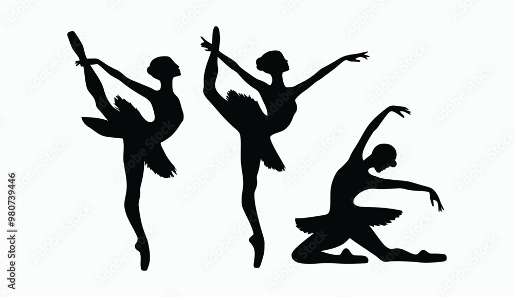 Fototapeta premium Ballerina dancing silhouette EPS vector art illustration template on a white background