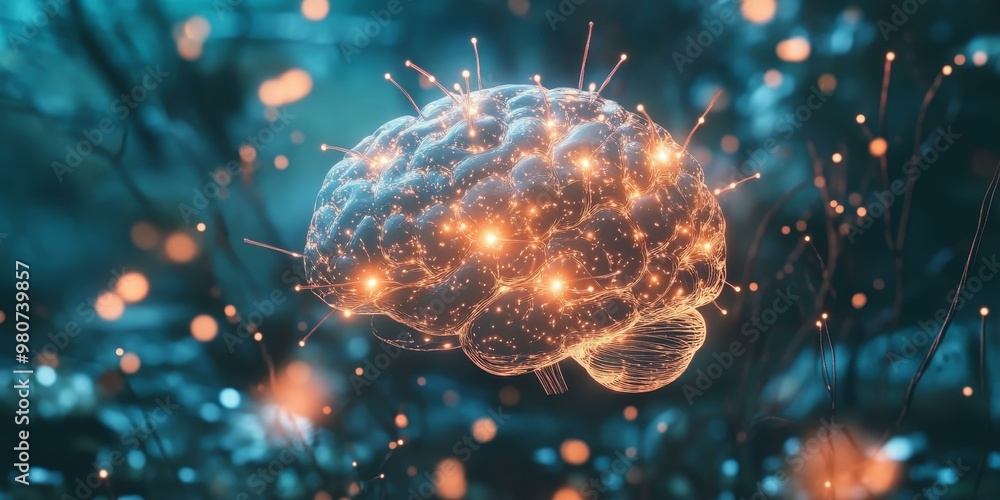 Glowing brain with connected neurons. Glowing brain with connected neurons.