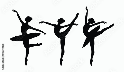 Ballerina dancing silhouette EPS vector art illustration template on a white background