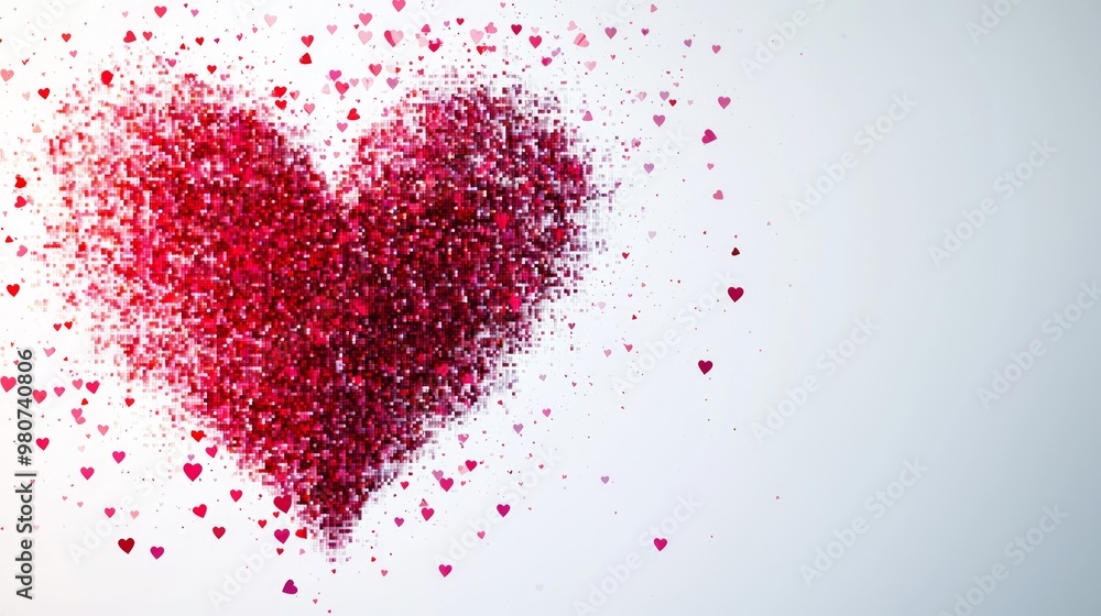 Digital Pixel Heart - Minimalistic Modern Love Concept on White Background Digital Pixel Heart - Minimalistic Modern Love Concept on White Background