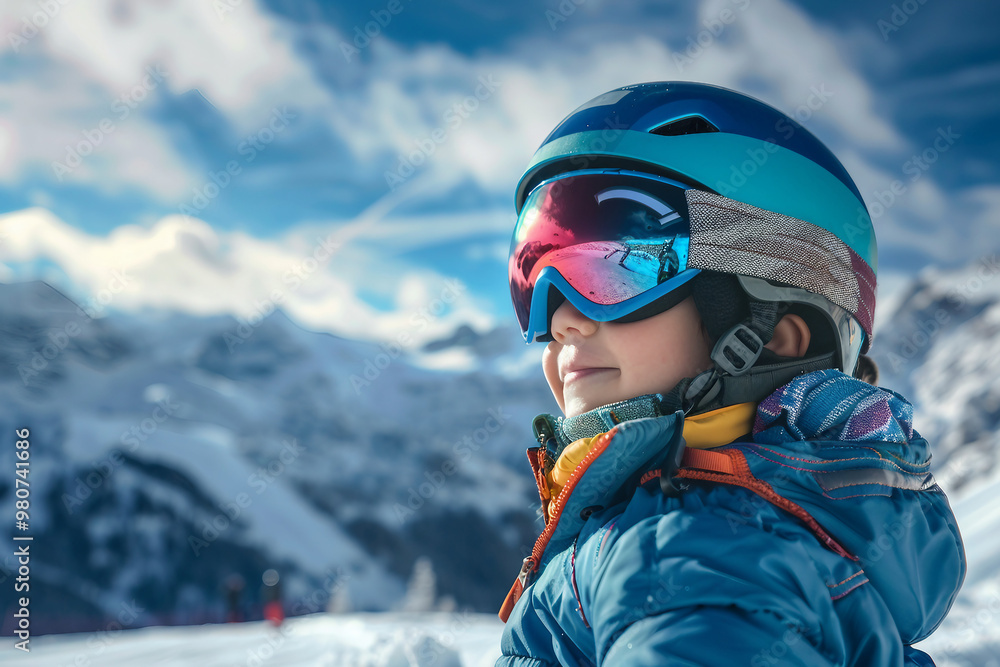 Generated with AI portrait of adorable charming child wear costume winter ski resort Generated with AI portrait of adorable charming child wear costume winter ski resort