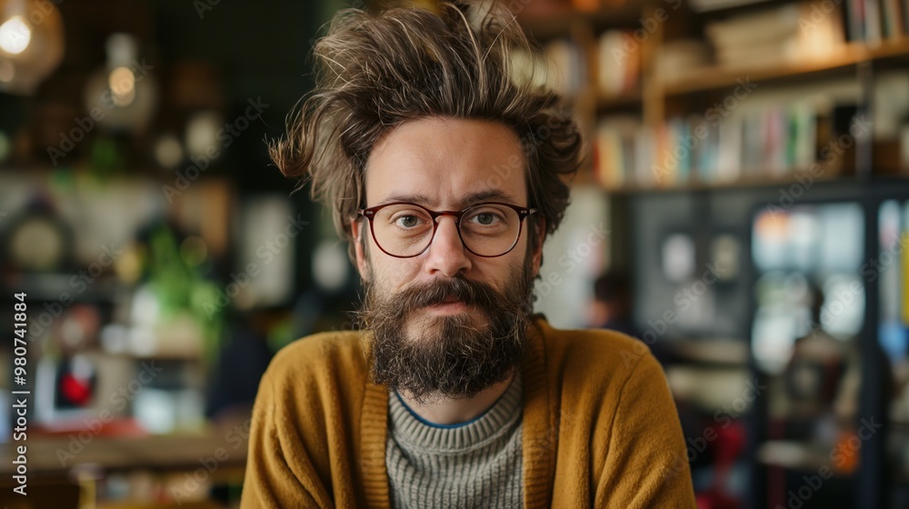 Thoughtful Man in Cozy Cafe Thoughtful Man in Cozy Cafe