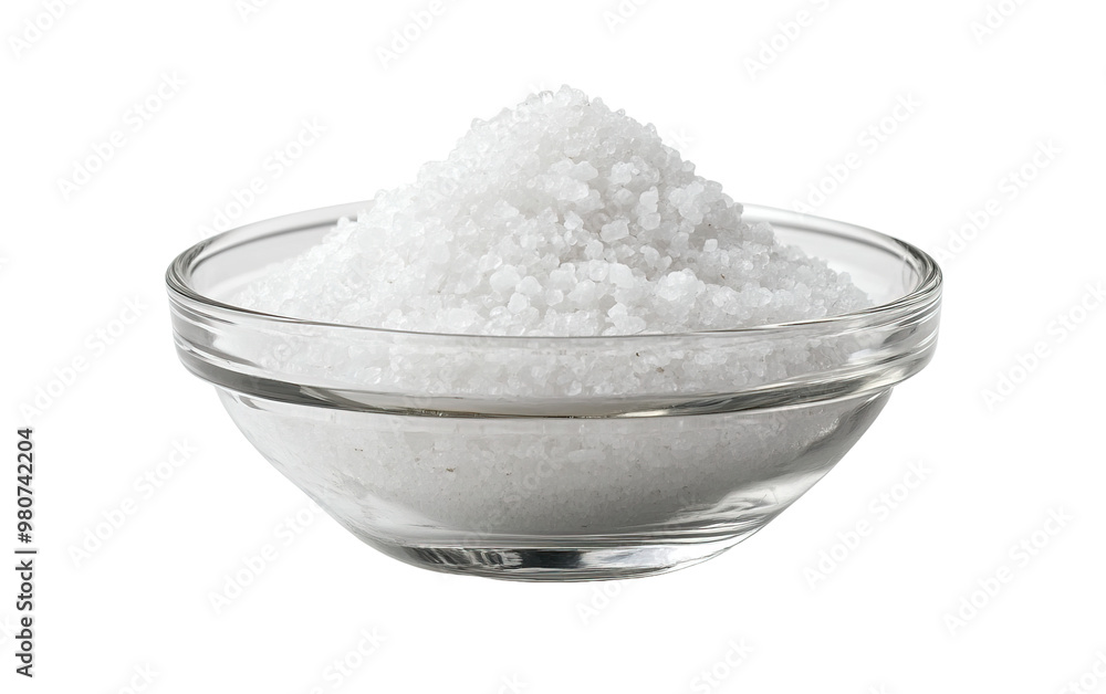 Fine ground salt in glass transparent isolated on white or transparent background