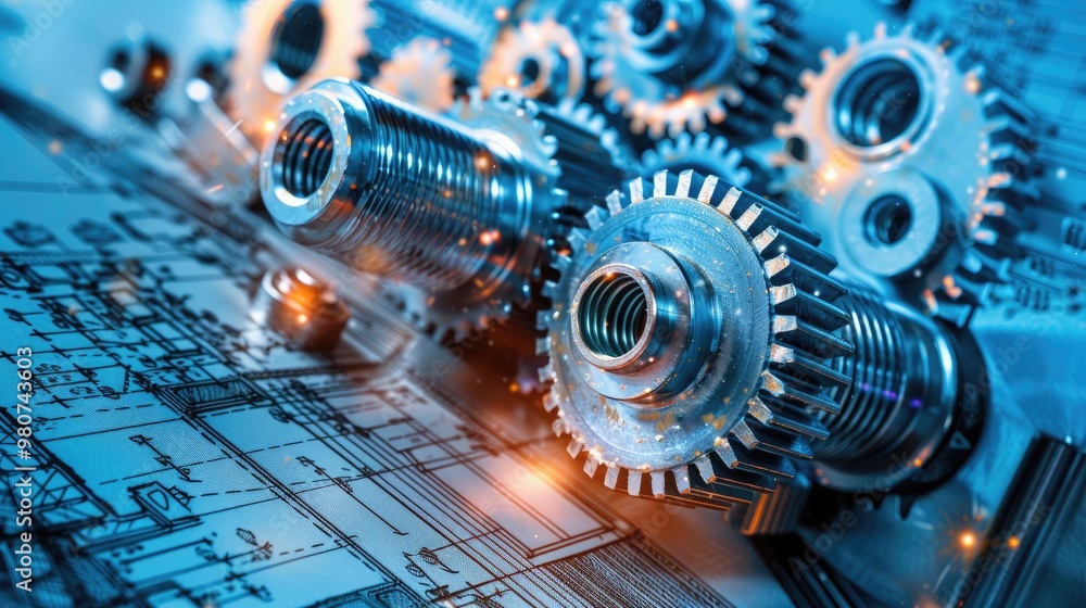 Detailed view of interlocking metallic gears in motion, showcasing the complexity and precision of mechanical engineering and machinery Detailed view of interlocking metallic gears in motion, showcasing the complexity and precision of mechanical engineering and machinery